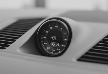 Analytics Dashboard - A Clock on the Dashboard of a Luxury Car